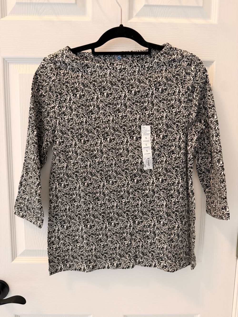 Croft & Barrow Black and White Marled Boatneck Top